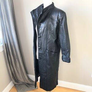 Vintage Black Leather Trench Coat